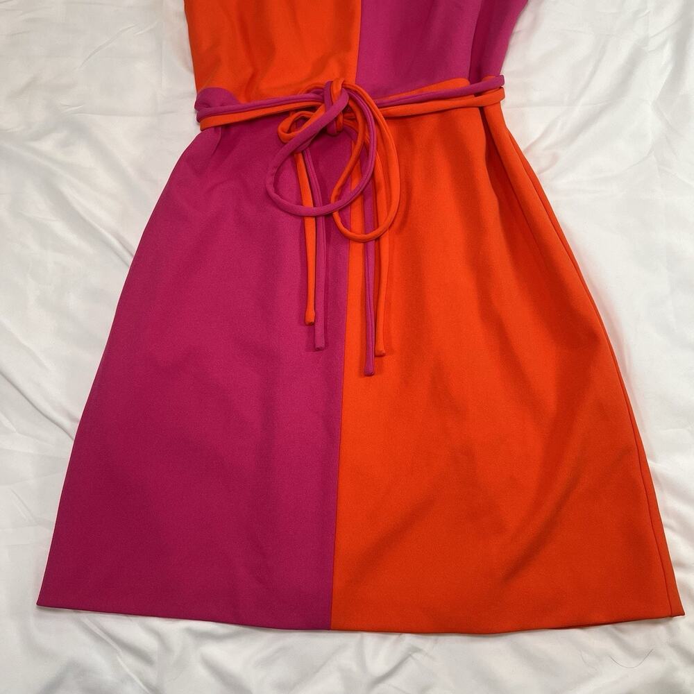 Trina Turk Coco Dress Size 8 Pink Orange Colorblock Sunset Sleeveless Tie Belt - Picture 6 of 12